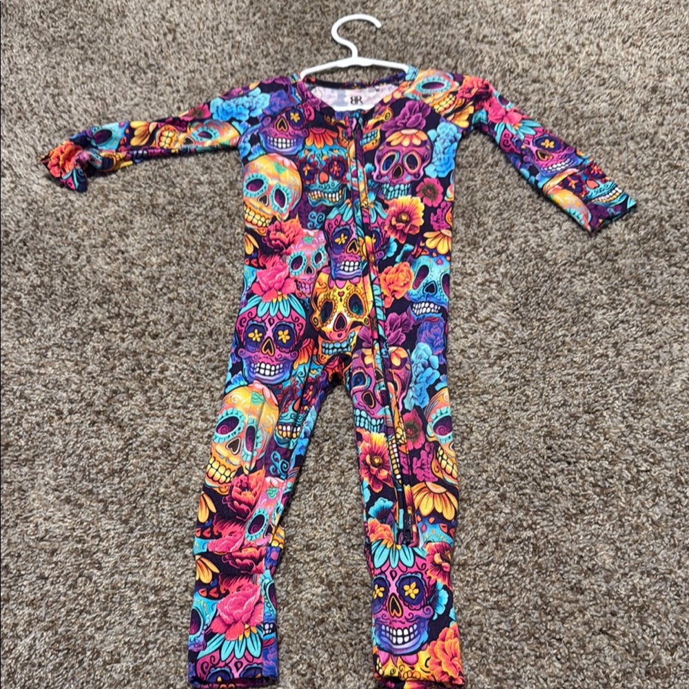 Bums & Roses Colorful Sugar Skull Print Kids One Piece Convertible Bamboo Pajama